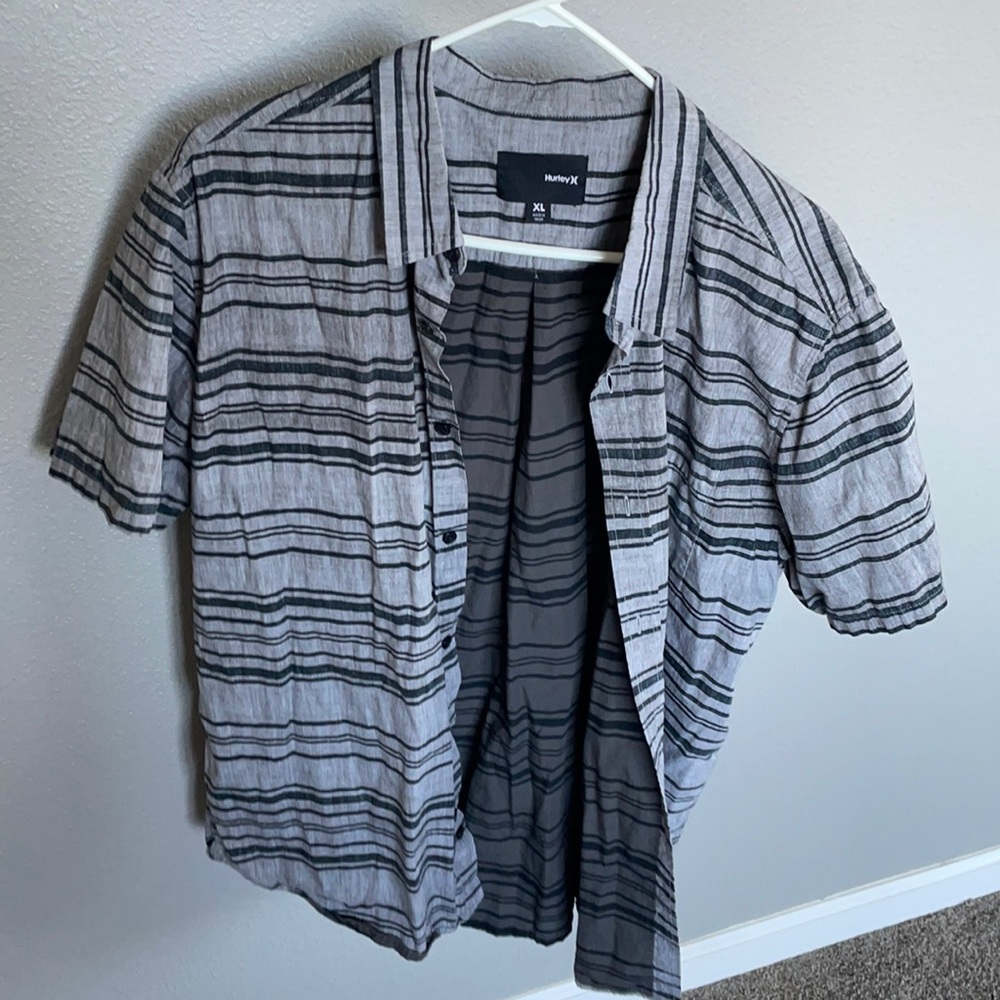 Hurley black and grey button down shirt
